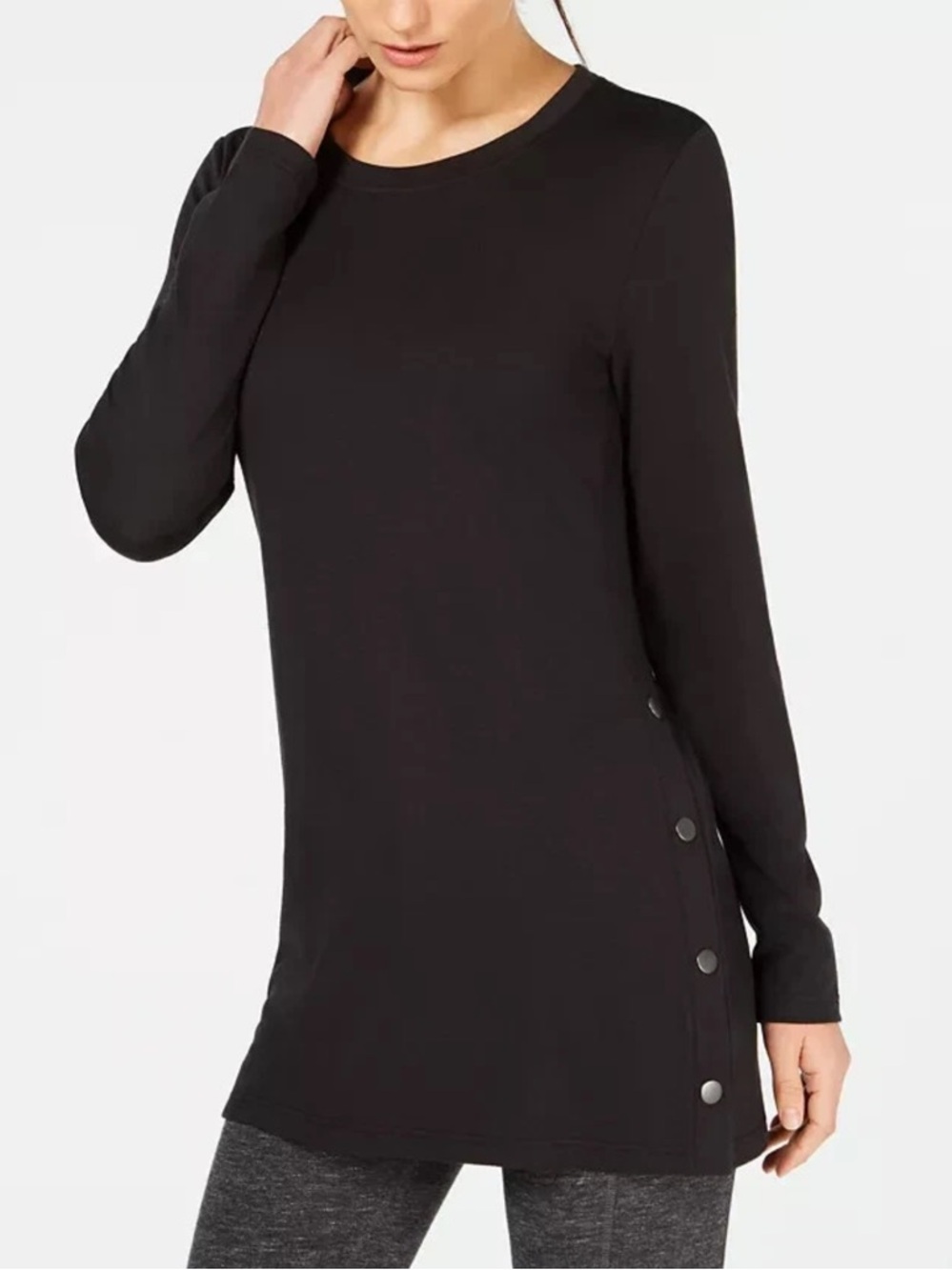 Ideology Women's XL Deep Black Side Snap Crewneck Athletic Tunic, Casual